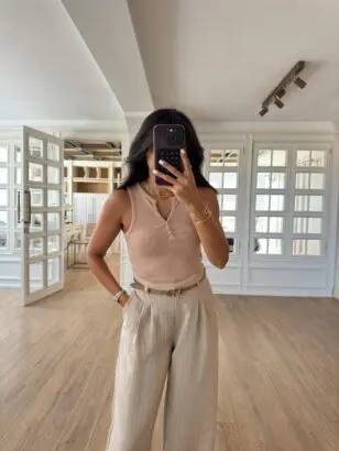 Danza Dilvin Bej Yıkama Efektli Düğmeli Body