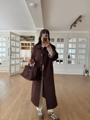 Drenas Kahve Kazayağı Astar Detaylı Trençkot