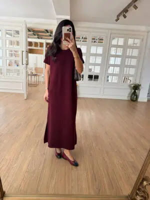 Daisy Bordo Loste Yarım Kol Modal Elbise